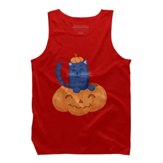 Men's Design By Humans Halloween Cat In A Pumpkin By wubbadub Tank Top image {5}