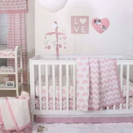 The Peanutshell Fitted Crib Sheets - Elephant and Pink Hearts - 2pk image {3}