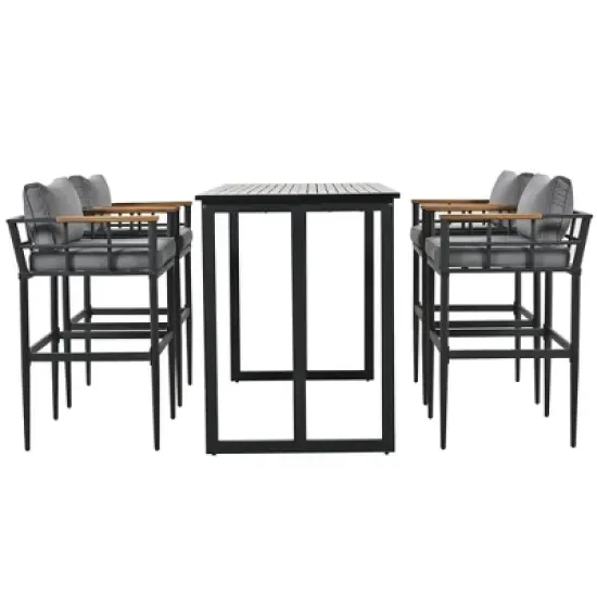 Steel Outdoor Dinner Set with Acacia Wood Handrails for Patio, Balcony or Backyard,Black - ModernLuxe image {4}