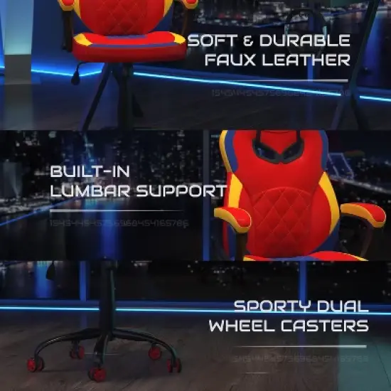 BlackArc High Back Gaming Chair with Red and Yellow Faux Leather Upholstery, Adjustable Swivel Seat and Padded Flip-Up Arms image {5}