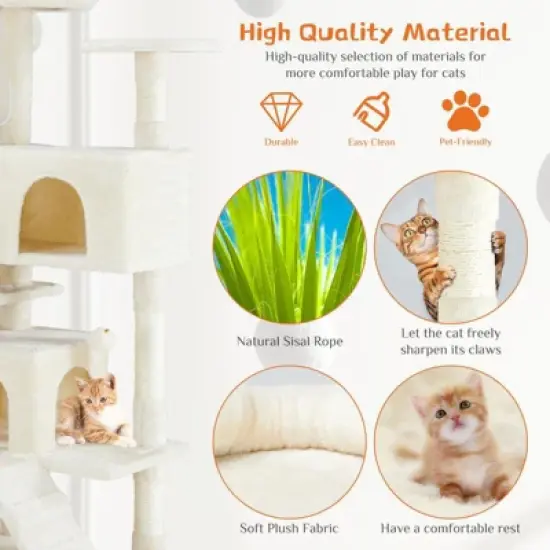 Aukfa 54-Inch Cat Tree Tower with Scratching Posts, Double Condos & Dangling Toys - Beige Pet Playhouse for Kittens and Cats, Multicolor image {1}