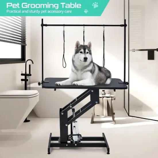 43.3" Hydraulic Dog Grooming Table w/ Adj. Arm/Noose (22"-39" Ht) - Heavy Duty 350LB Max Professional Pet Grooming image {6}