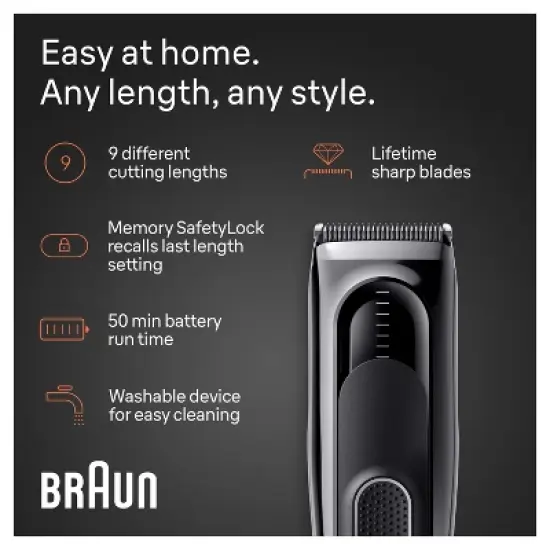 Braun&nbsp;Series 5 HC5310 Rechargeable 9-Setting Hair&nbsp;Clipper + 2 Attachment Combs image {2}