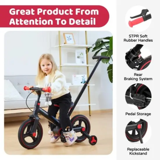 Itopfox 6-in-1 Foldable Toddler Bike with Push Handle, Training Wheels & Pedals for Kids 18-60 Months Adjustable Balance Bike for Boys & Girls image {5}