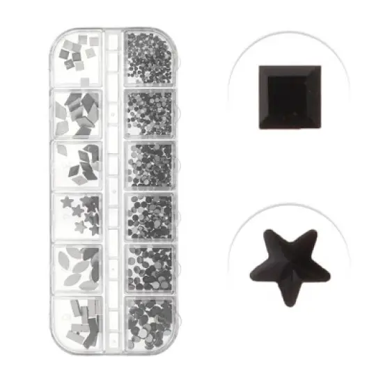Unique Bargains 12 Grids Rhinestone Nail Supplies Black 1 Set image {2}