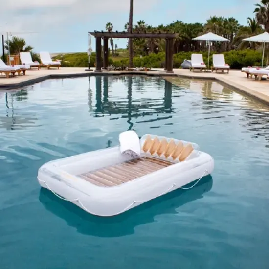 Swimline Luxe Edition Inflatable Relaxing Floating Pool Lounger with Removable Head Pillow - Pearl White/Gold image {4}