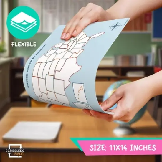 SCRIBBLEDO US Map 11"x14" Dry Erase Sheets Pack of 10 &ndash; Double-Sided with State Names on Back image {2}