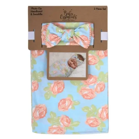 Baby Essentials Floral Swaddle Blanket and Headband Set image {1}