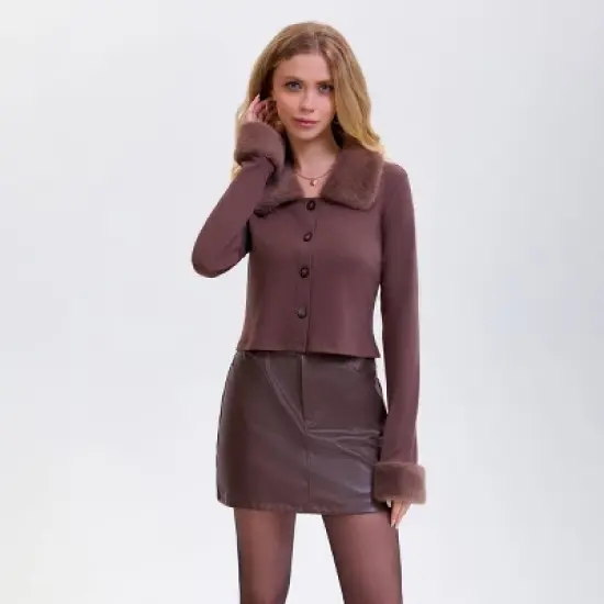 Women's Faux Fur Button-Front Sweater - Wild Fable&trade; Dark Brown image {3}