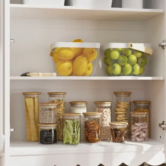 FUFU&GAGA Elegant White, Textured - Glass - Doored Pantry Cabinet with Scalloped Base & Rounded Legs for Kitchen, Dining & Living Spaces image {4}