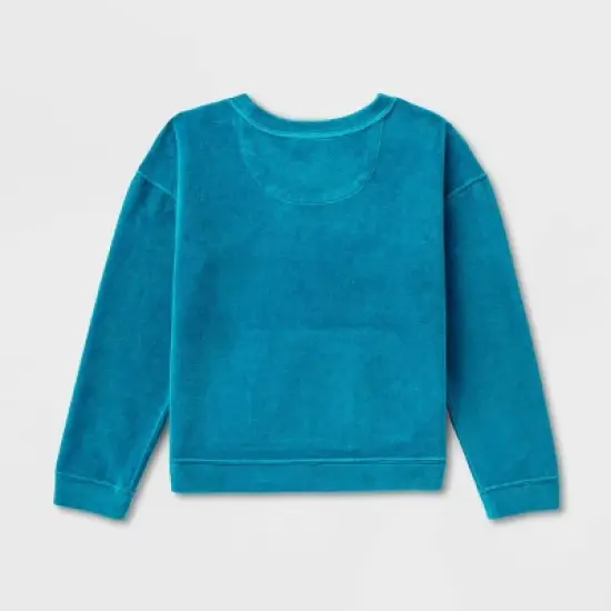 Girls' Adaptive Velour Sweatshirt - Cat & Jack&trade; Teal Blue image {1}