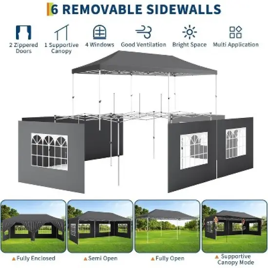 10x20 Pop Up Canopy Tent, Commercial Heavy Duty Canopy Tents with Roller Bag, Tents with 6 Removable Sidewalls, Upgraded Thickened Legs, 6 Sand Bags image {3}