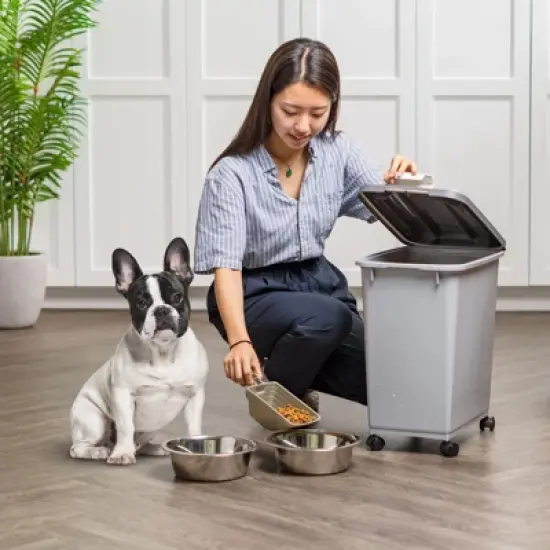 IRIS USA Dog Food Storage Container with Wheels, 2-Cup Scoop, Gray/Dark Gray image {2}