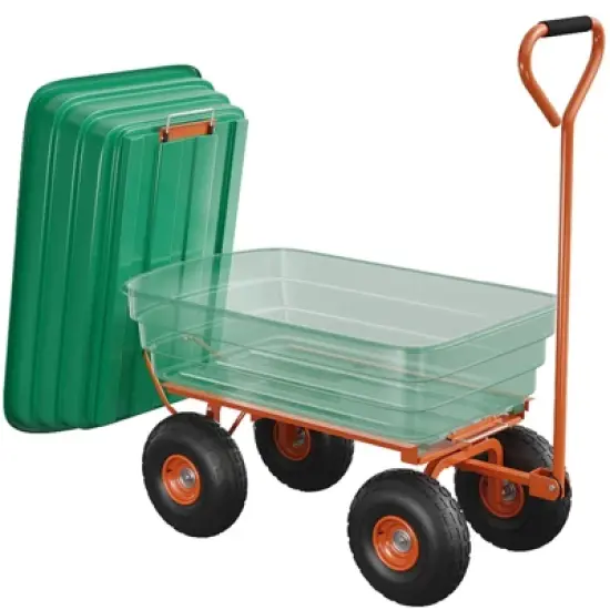 Poly Dump Cart &ndash; 4 Cu.Ft. Heavy Duty Garden Cart with 600 LBS Capacity, 10" No-Flat Tires & 180&deg; Rotating Handle, Green image {11}