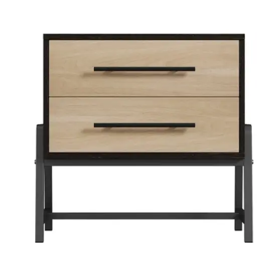 Homhougo Nightstand with 2 Drawers, Bedside Table with Storage, Wood Night Stand with Metal Legs, End Tables for Bedroom Living Room image {3}