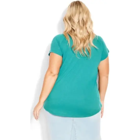 Women's Plus Size  3 Bar V-Neck Top - jade | AVENUE image {1}