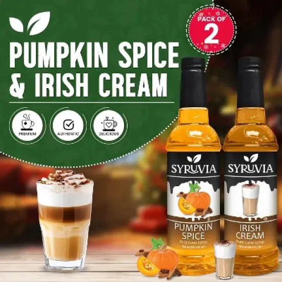 Syruvia Variety Pack - Pumpkin Spice & Irish Cream Syrup 25.4 Fl oz (2-Pack) image {1}