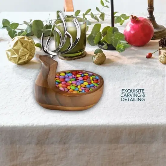 Nambe Holiday Reindeer Bowl &ndash; Decorative Candy Dish and Seasonal Table Accent with Removable Antlers, Festive Coffee Table or Dining Display image {5}