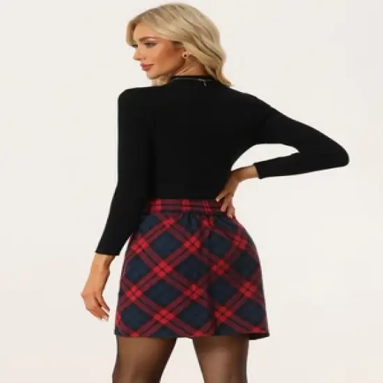 Allegra K Women's Plaid Elastic Waist Tulip Hem Tartan A-Line Skirts image {3}