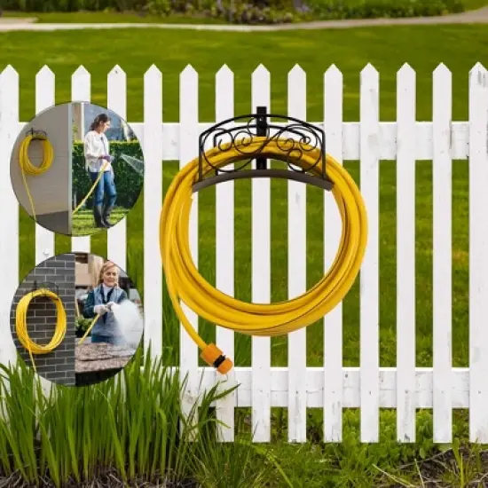 Gardenised Metal Wall-Mount Classic Swirl Hose Holder Heavy-Duty Outdoor Hanger and Water Hose Organizer with Sturdy Reel Hooks & Screw image {3}