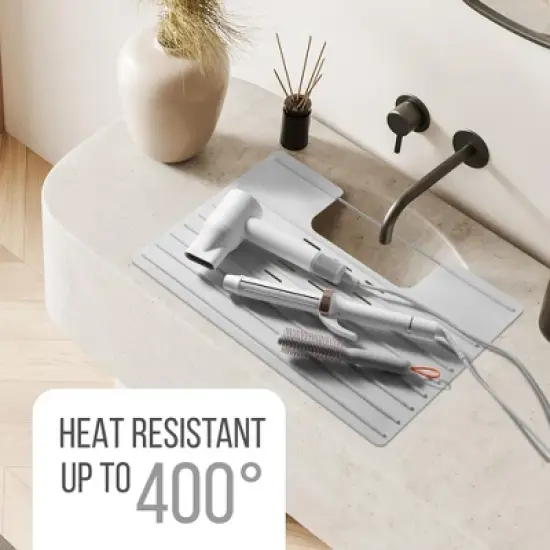 Maplefield Bathroom Foldable Sink Cover - Heat Resistant Silicone Mat & Makeup Mat - Bathroom Space Saver Sink Cover (Gray) image {3}