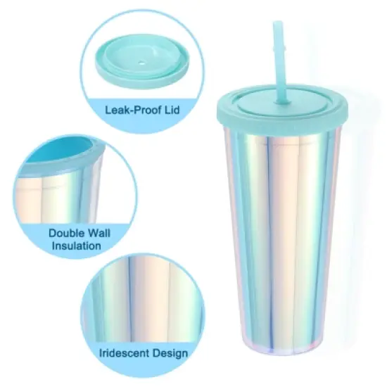 Unique Bargains Acrylic Insulated Double Wall Tumbler with Lid and Straw image {2}