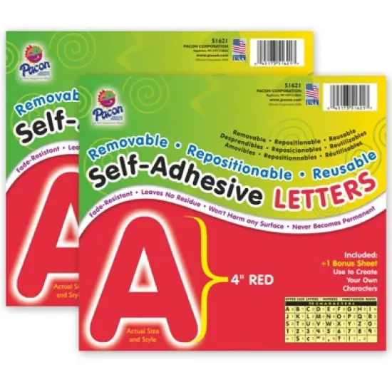 Pacon&reg; Self-Adhesive Letters, Red, Puffy Font, 4", 78 Characters Per Pack, 2 Packs image {2}