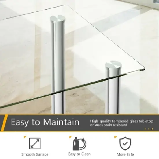 Costway 5 Piece Dining Set Table 29.6'' and 4 Chairs Glass Metal Kitchen Breakfast Furniture White image {5}