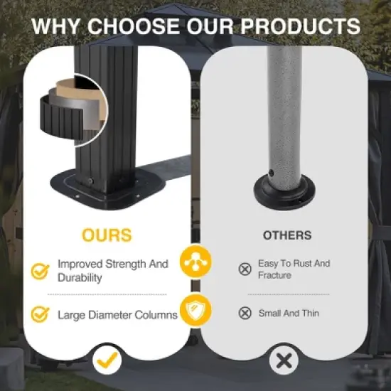 8 ft. x 8 ft. Hardtop Outdoor Gazebo, Polycarbonate Double Roof BBQ Gazebo with Aluminum Frame, Storage Hooks, Curtains image {5}