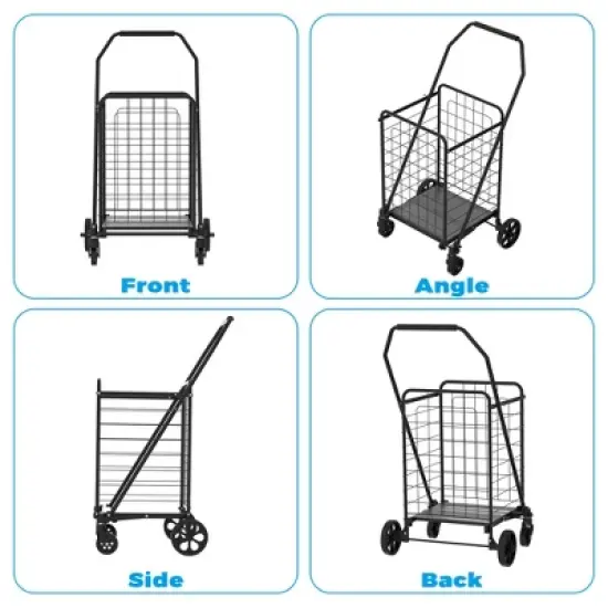 Shopping Cart with Shelf,Grocery Cart on Wheels, Foldable Utility Shopping Carts with 360&deg; Rolling Swivel Wheels for Groceries Laundry image {5}
