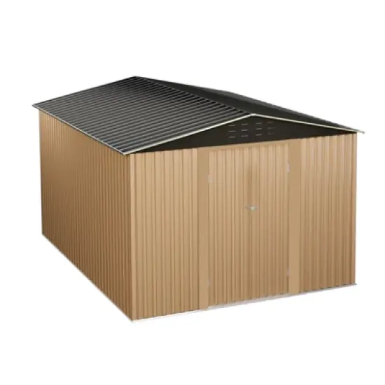 Outdoor Storage Shed, 8x8FT Large Metal Storage Shed, Metal Garden Tool Shed w/Roof, Door & Lock, Waterproof & Anti-UV, for Patio Garden Yard, Brown image {1}