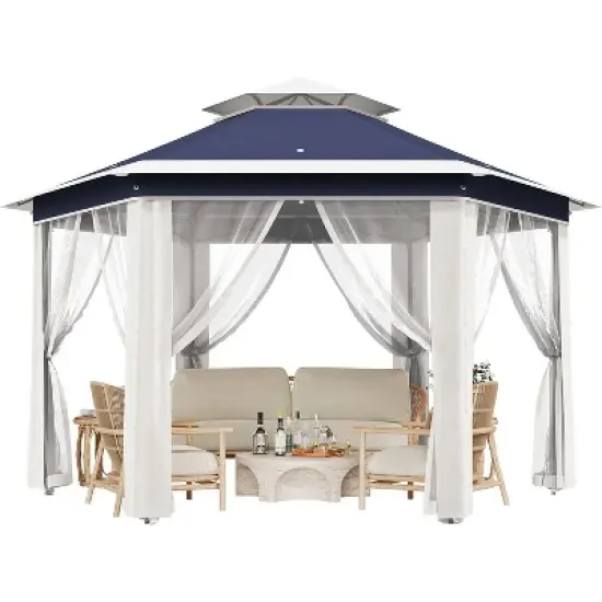 Outdoor Patio Gazebo 13'x13' with Expansion Bolts, Heavy Duty Party Tent & Shelter with 6 Zippered Mesh Netting  for Backyard image {1}