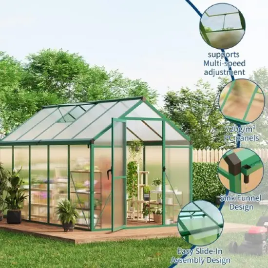 6x10 FT Aluminum Greenhouse with Roof Vent Ground Nails Lockable Push Door Large Walk-in Green House for Outside Garden Backyard Patio Lawn image {5}
