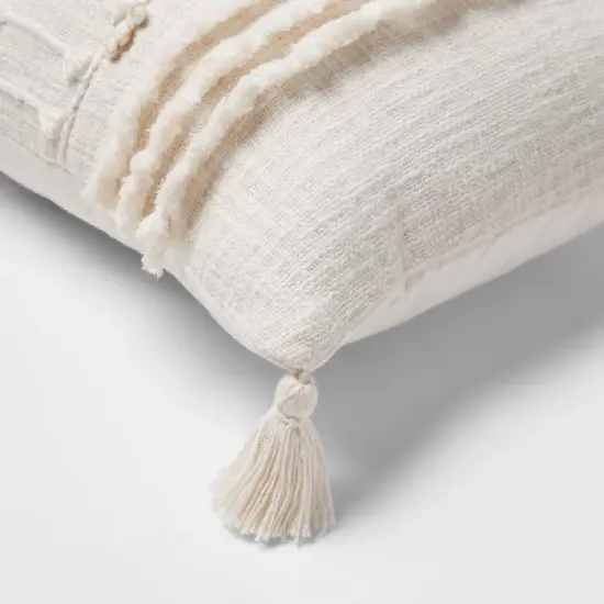 Oversized Oblong Woven Knotted Fringe Decorative Throw Pillow Natural - Threshold&trade;: Cotton, Indoor Rectangle Accent Pillow image {3}
