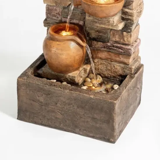 Teamson Home 28.5" Outdoor 4-Tier Cascading Polyresin Birdbath Water Fountain Black image {6}