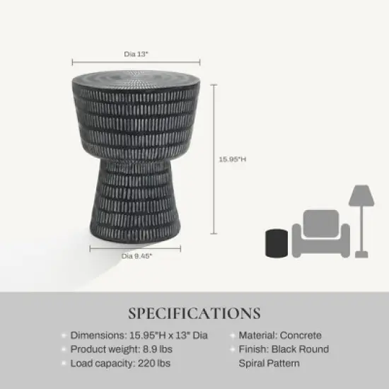 LuxenHome Outdoor Side Table, 15" Black Round Spiral Pattern End Table, Accent Side Table for Outdoor and Indoor,Coffee Tables for Patio image {2}