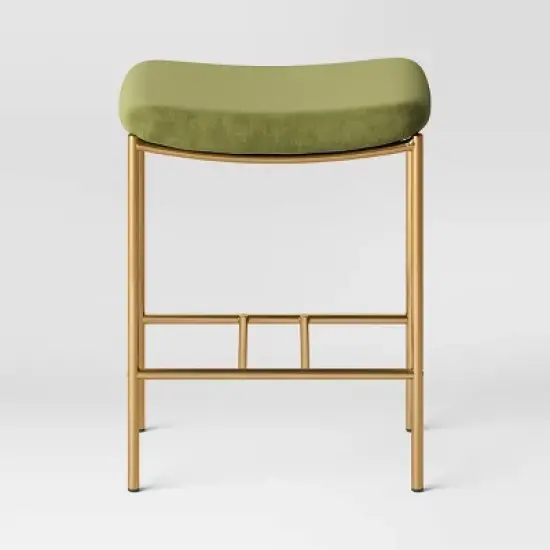 Orion Luxe Backless Counter Height Barstool with Brass Legs Olive Green Velvet - Threshold&trade; image {2}