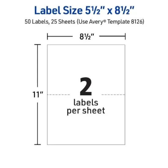 Avery Half-Sheet  Shipping Labels, 5.5" x 8.5", White, 50 Labels (8126) image {4}