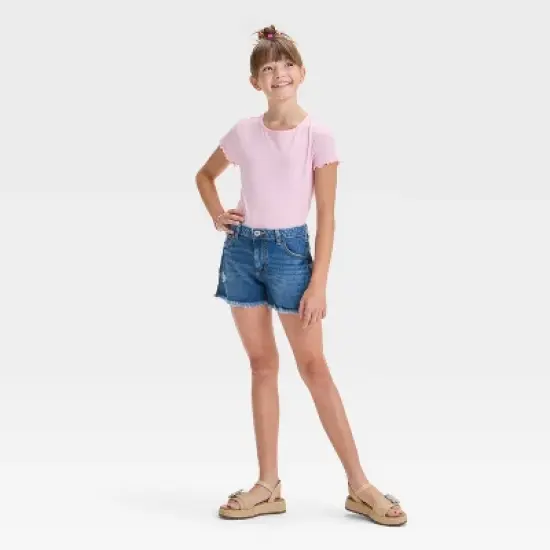 Girls' Mid Rise Denim Shorts - art class&trade; Blue image {2}