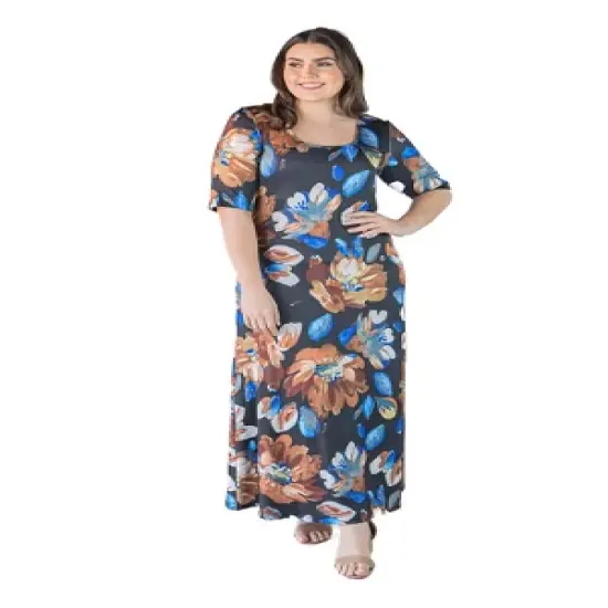 Plus Size Loosefitting Elbow Length Floral Maxi Dress image {5}