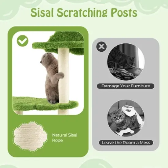 Tangkula 38" Cute Cat Tree Cat Condo Furniture w/ Fully Wrapped Sisal Scratching Posts image {7}