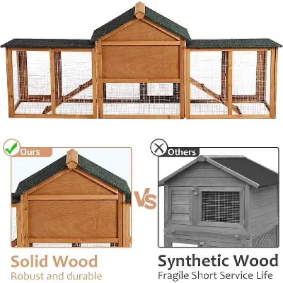 Acekool Chicken Coop with Run, 2-Tier Yellow Wooden Hen House, Large Waterproof Outdoor Poultry Cage, Double Doors, Removable Tray, 82.7'' image {3}