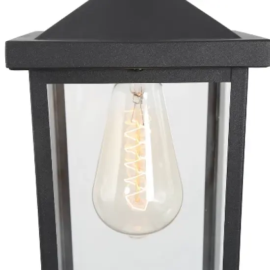 13" Metal/Glass Square Cage Modern Outdoor Pendant Light Black - LNC image {6}