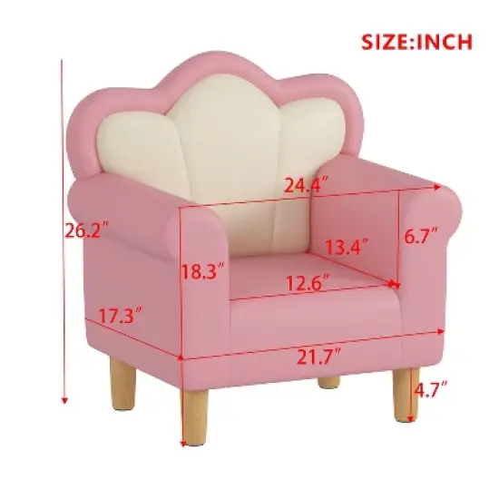 Polyester Kids Sofa, Princess Armchair for Children, Petal Shape Toddler Sofa Chair for Playroom, Children's Bedroom, Pink+White image {10}