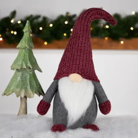 Northlight Standing Gnome with Knitted Hat Christmas Decoration - 18" - Mauve and Gray image {1}
