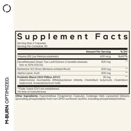 Codeage M-Burn Optimized, Decaffeinated Green Tea, Berberine, ALA, Vitamin B12, Probiotics - 60ct image {2}