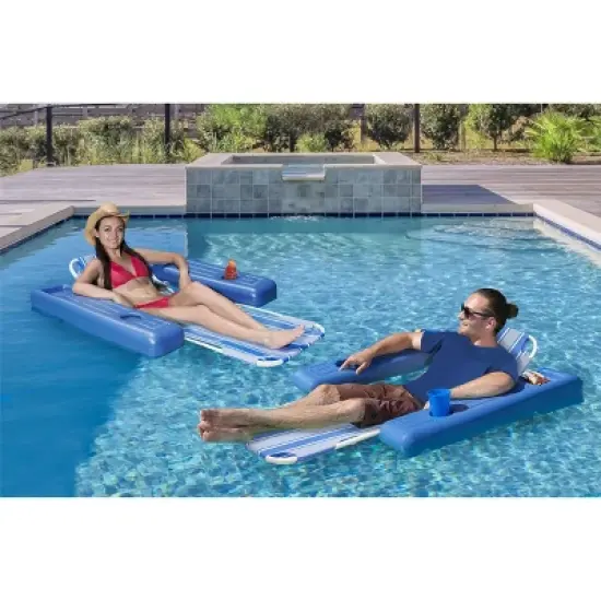 Poolmaster Caribbean Retro Floating Chaise Pool Lounger Recliner 2pk - Blue Striped image {1}