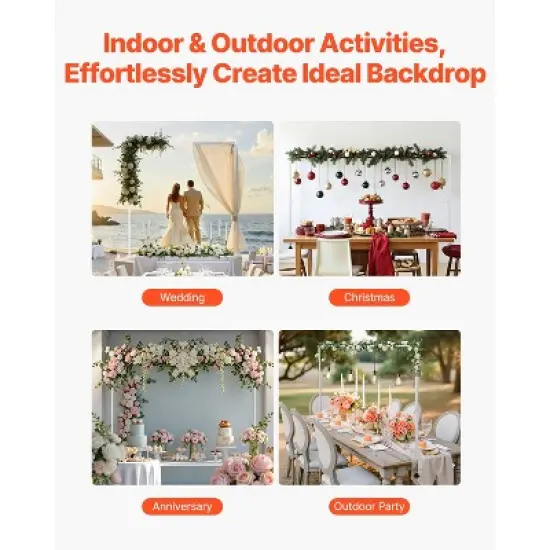 VEVOR Over The Table Rod Stand with Clamps, 13"-42'' Tall & 28"-98" Length Adjustable, Metal Table Arch Stand, Tabletop Balloon Arch Frame, White image {5}