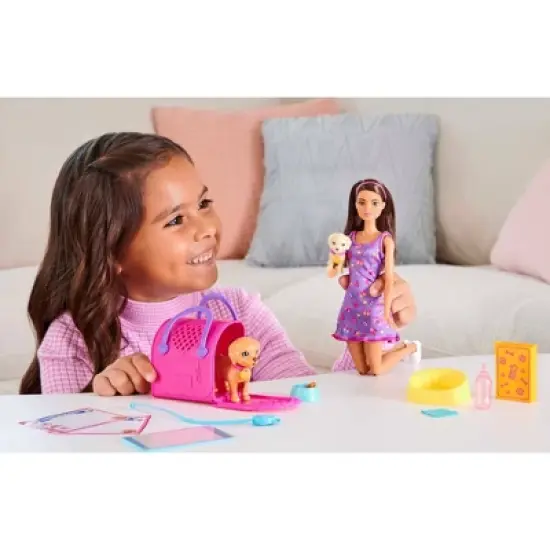 Barbie Pup Adoption Playset and Doll with Brown Hair, 2 Puppies and Color-Change image {1}