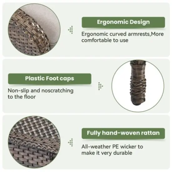 POCASSY Outdoor Recliner Chair, Wicker Adjustable Reclining Patio Lounge Chair with Cushion, Adjustable Backrest and Footrest, Ideal for Pool Deck image {7}